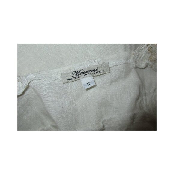 Vintage 1970's Macrame Positano Italy Embroidered White Linen Maxi Dress Size S - Picture 9 of 10